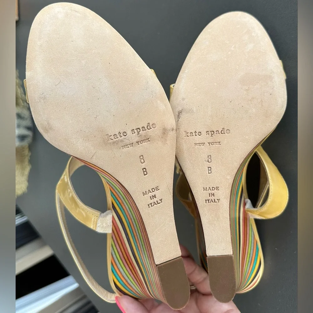 Kate Spade Clume  Beige Rainbow Wedge Sandal -‎ Size 8